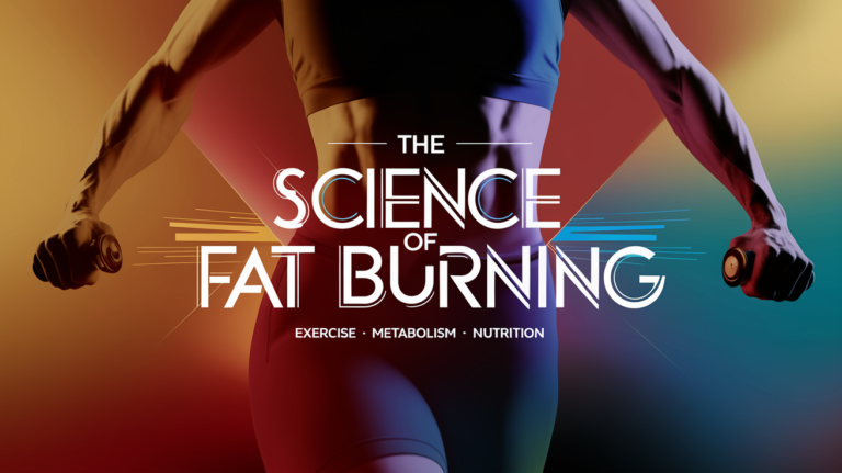 A muscular figure holds dumbbells against a colorful background with the text "The Science of Fat Burning: Exercise - Metabolism - Nutrition."