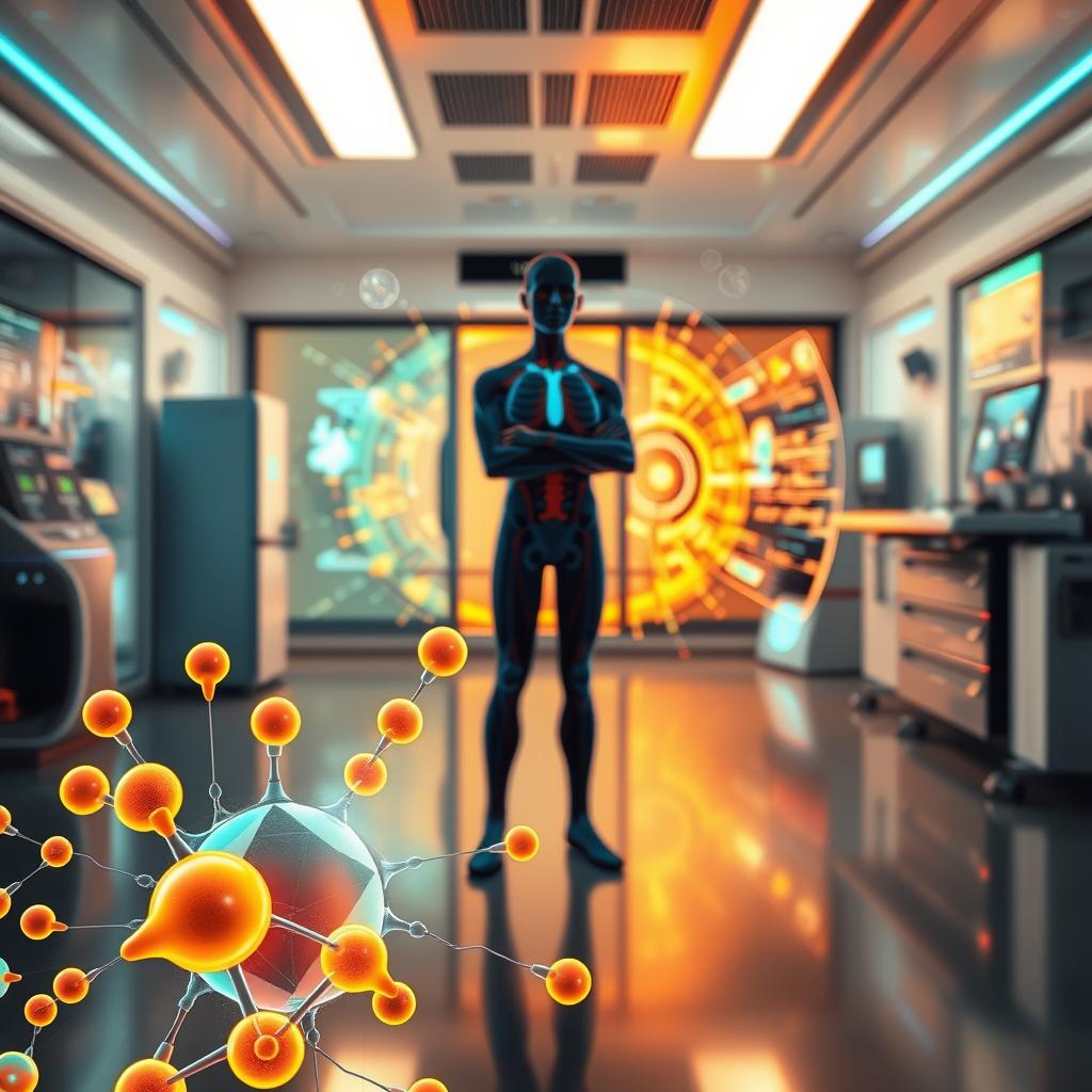 A vibrant, highly detailed digital illustration depicting "metabolic repair strategies". In the foreground, a molecular diagram showcases the complex interplay of cellular processes involved in metabolic recovery, with glowing enzymes and cascading pathways. In the middle ground, a stylized human figure stands thoughtfully, surrounded by swirling data visualizations and holographic displays that provide insights into the body's metabolic state. The background depicts a sleek, futuristic laboratory setting, with advanced medical equipment and diagnostic screens. The overall scene conveys a sense of scientific discovery, technological innovation, and the human body's remarkable ability to heal and adapt. Bright, warm lighting casts an inviting glow, highlighting the promise of effective metabolic repair strategies. A vibrant, highly detailed digital illustration depicting "metabolic repair strategies". In the foreground, a molecular diagram showcases the complex interplay of cellular processes involved in metabolic recovery, with glowing enzymes and cascading pathways. In the middle ground, a stylized human figure stands thoughtfully, surrounded by swirling data visualizations and holographic displays that provide insights into the body's metabolic state. The background depicts a sleek, futuristic laboratory setting, with advanced medical equipment and diagnostic screens. The overall scene conveys a sense of scientific discovery, technological innovation, and the human body's remarkable ability to heal and adapt. Bright, warm lighting casts an inviting glow, highlighting the promise of effective metabolic repair strategies.