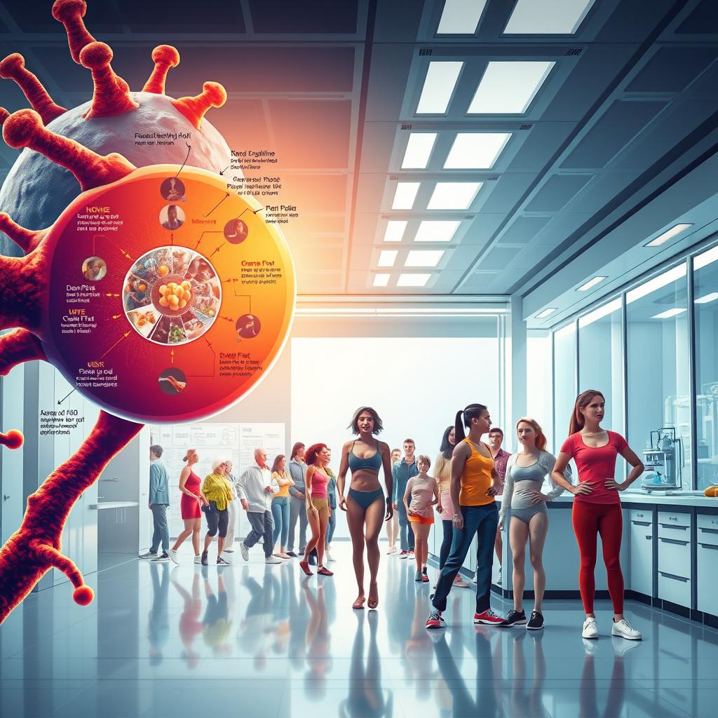 A vibrant, thought-provoking visual exploration of common metabolism myths, captured in a dynamic, scientific-inspired illustration. In the foreground, a magnified cellular structure representing the complex processes of metabolism, with molecular diagrams and data visualizations debunking popular misconceptions. The middle ground features a diverse array of people engaged in various activities, their body types and metabolic states defying simplistic stereotypes. The background showcases a sleek, futuristic laboratory setting, complete with state-of-the-art equipment and a clean, minimalist aesthetic, conveying the latest scientific advancements in understanding the human metabolic system. Lighting is crisp and directional, casting dramatic shadows and highlights to emphasize the technical, almost surgical precision of the image. The overall mood is one of intellectual curiosity, scientific rigor, and a celebration of the diversity of human metabolism. A vibrant, thought-provoking visual exploration of common metabolism myths, captured in a dynamic, scientific-inspired illustration. In the foreground, a magnified cellular structure representing the complex processes of metabolism, with molecular diagrams and data visualizations debunking popular misconceptions. The middle ground features a diverse array of people engaged in various activities, their body types and metabolic states defying simplistic stereotypes. The background showcases a sleek, futuristic laboratory setting, complete with state-of-the-art equipment and a clean, minimalist aesthetic, conveying the latest scientific advancements in understanding the human metabolic system. Lighting is crisp and directional, casting dramatic shadows and highlights to emphasize the technical, almost surgical precision of the image. The overall mood is one of intellectual curiosity, scientific rigor, and a celebration of the diversity of human metabolism.