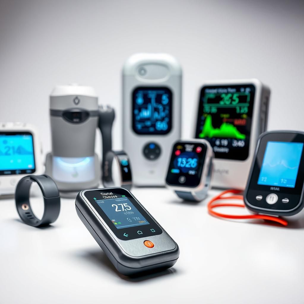A well-lit, high-resolution image showcasing an array of specialized tools and devices for tracking human metabolism. In the foreground, a handheld metabolic rate analyzer with a sleek, ergonomic design sits atop a clean, white surface. In the middle ground, a wearable fitness tracker and a continuous glucose monitoring system display data on crisp, high-contrast screens. In the background, a medical-grade body composition analyzer and a portable oxygen consumption monitor stand ready to provide comprehensive insights into the subject's metabolic processes. The overall scene conveys a sense of precision, innovation, and the crucial role these technologies play in understanding and optimizing human health. A well-lit, high-resolution image showcasing an array of specialized tools and devices for tracking human metabolism. In the foreground, a handheld metabolic rate analyzer with a sleek, ergonomic design sits atop a clean, white surface. In the middle ground, a wearable fitness tracker and a continuous glucose monitoring system display data on crisp, high-contrast screens. In the background, a medical-grade body composition analyzer and a portable oxygen consumption monitor stand ready to provide comprehensive insights into the subject's metabolic processes. The overall scene conveys a sense of precision, innovation, and the crucial role these technologies play in understanding and optimizing human health.