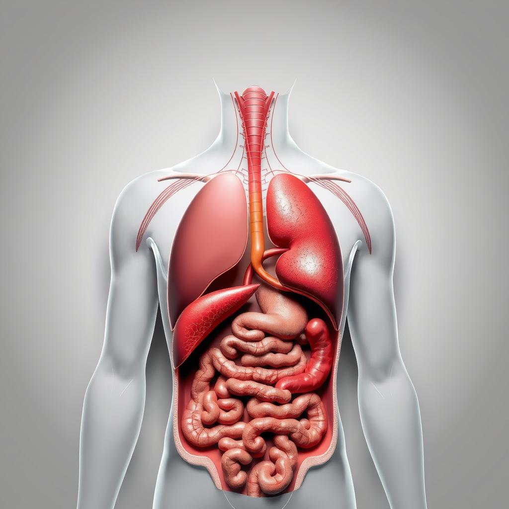 a detailed medical diagram of basal metabolic rate, with a cutaway cross-section view of the human torso. The foreground shows the key organs involved in metabolism, such as the liver, kidneys, and digestive system, drawn with precise anatomical accuracy. The middle ground depicts the circulatory system, highlighting the flow of blood and nutrients. The background features a neutral, minimalist grey gradient, creating a clinical, informative atmosphere. Crisp lighting from the left side casts subtle shadows, emphasizing the three-dimensional forms. The overall composition aims to visually explain the complex biological processes that determine how the body uses energy at rest. a detailed medical diagram of basal metabolic rate, with a cutaway cross-section view of the human torso. The foreground shows the key organs involved in metabolism, such as the liver, kidneys, and digestive system, drawn with precise anatomical accuracy. The middle ground depicts the circulatory system, highlighting the flow of blood and nutrients. The background features a neutral, minimalist grey gradient, creating a clinical, informative atmosphere. Crisp lighting from the left side casts subtle shadows, emphasizing the three-dimensional forms. The overall composition aims to visually explain the complex biological processes that determine how the body uses energy at rest.